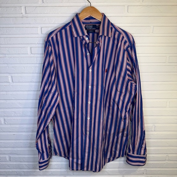 Polo Ralph Lauren Blue Striped Cotton Long Sleeve  Button Up, Men’s Size XL - Picture 1 of 8